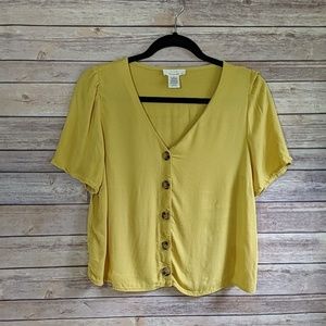 Button Front Mustard Yellow Short Sleeve Top